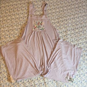 POL Lavender Women's Pajama Overalls with Floral Pocket